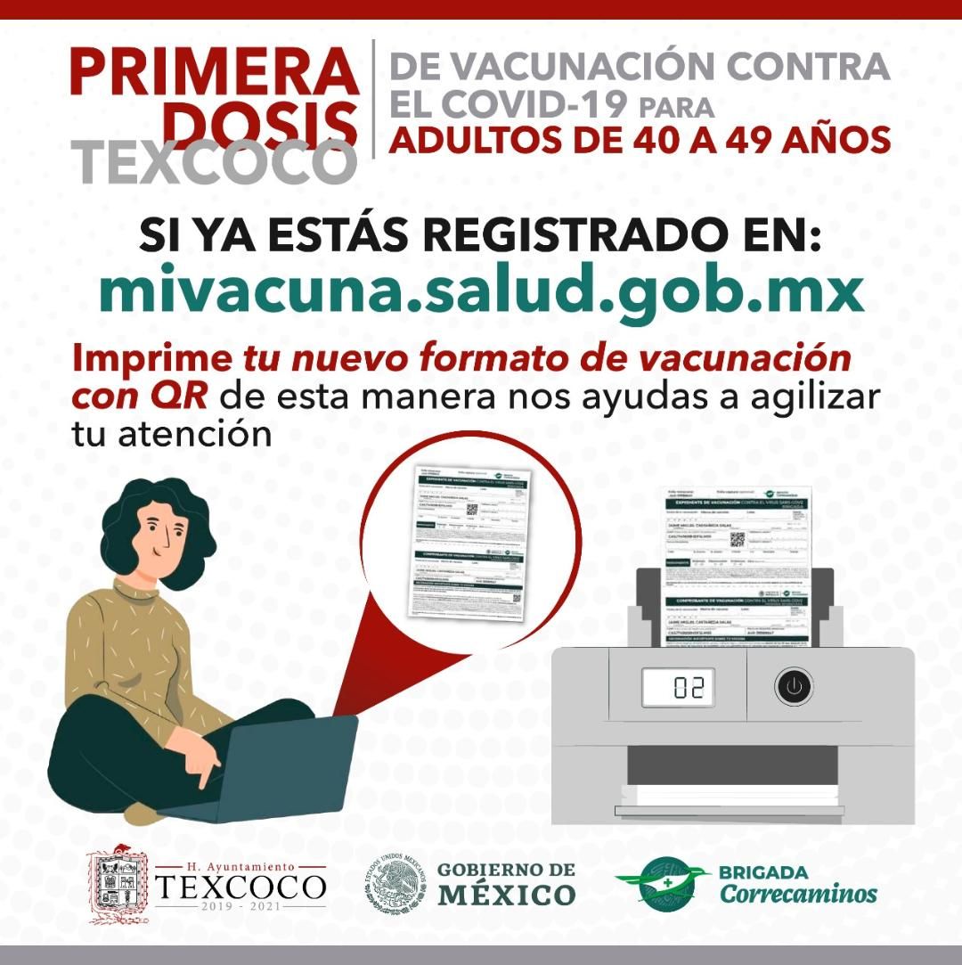 Aplicarán vacuna contra COVID-19 para adultos de 40 a 49 años en Texcoco