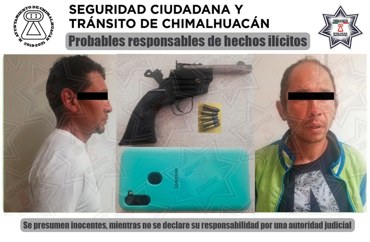 Por robo y portación de arma de fuego los detienen en Chimalhuacán
