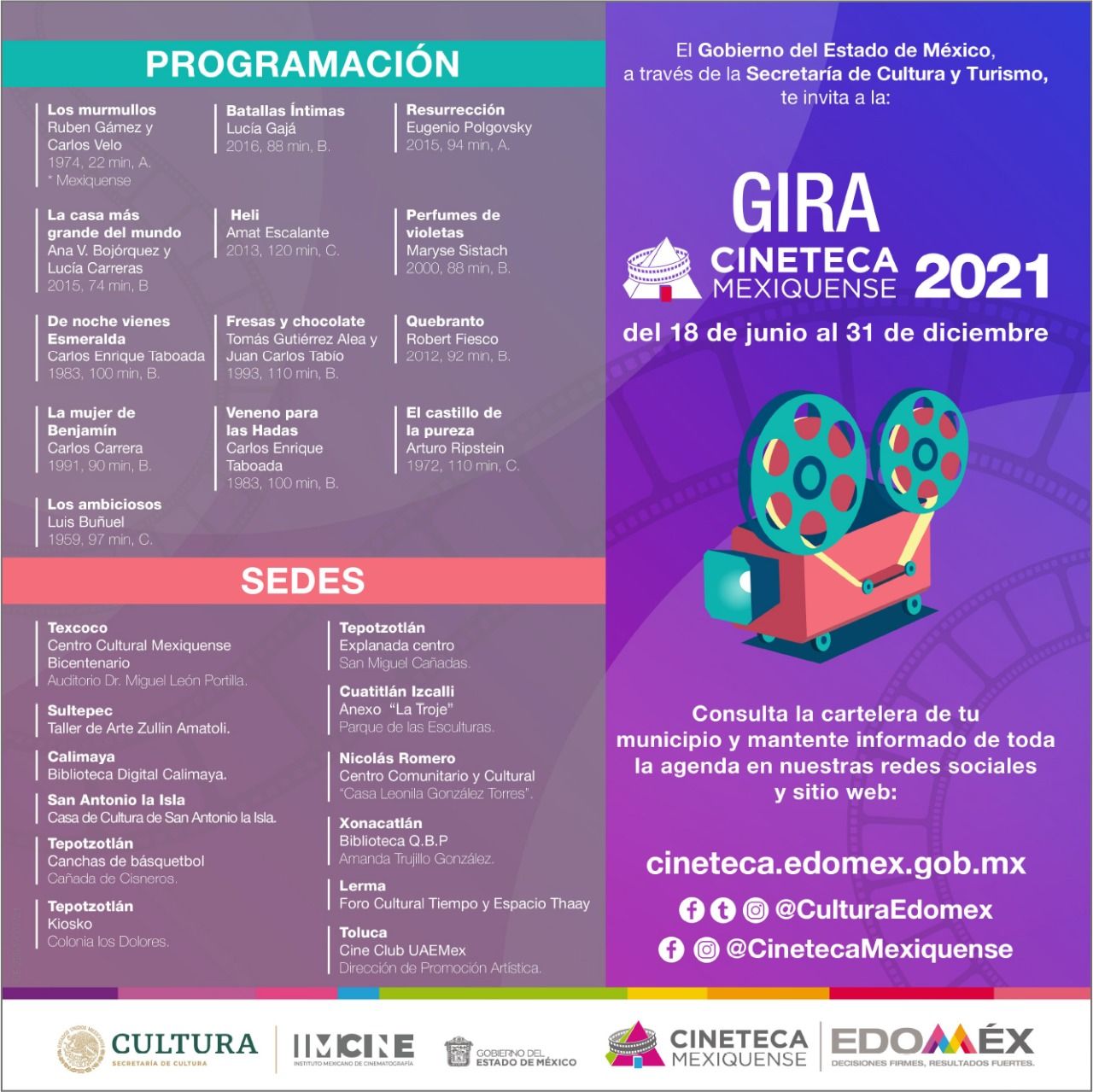 Llega #segunda edición de la Gira de la Cineteca Mexiquense al #Centro Cultural Mexiquense Bicentenario 