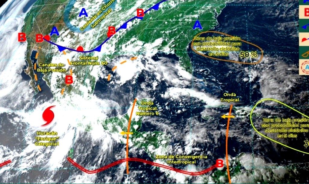 El huracán ’Enrique’, categoría 1, originará lluvias puntuales torrenciales