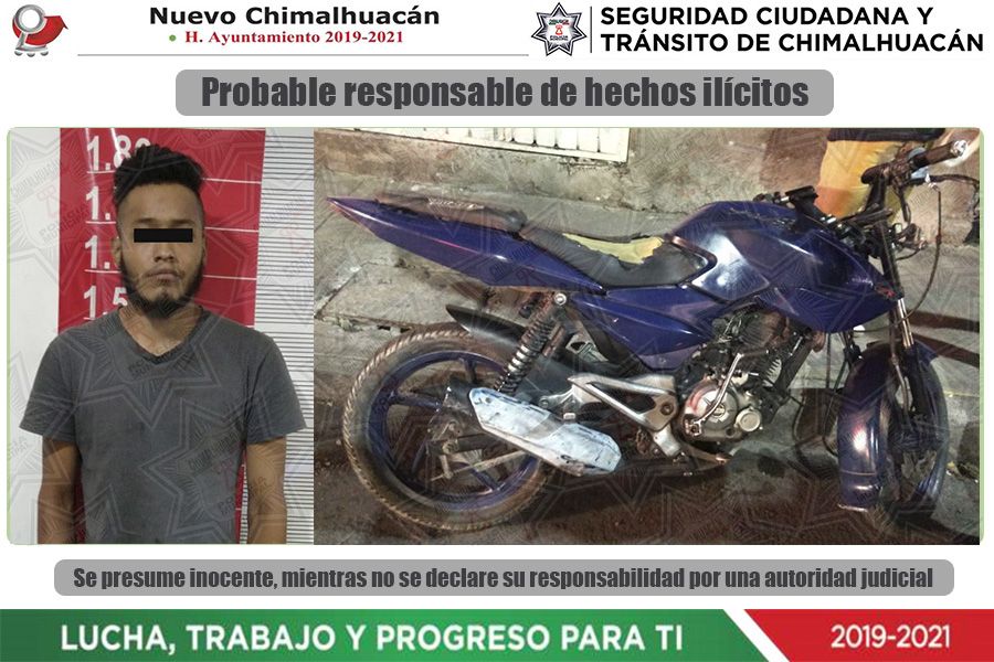 
En Chimalhuacan  en operativo policiaco capturan a presunta rata de motocicletas

