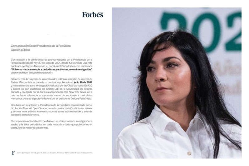 Gobierno se disculpa con Forbes México tras señalarlo en ’Quién es quien en las mentiras’
