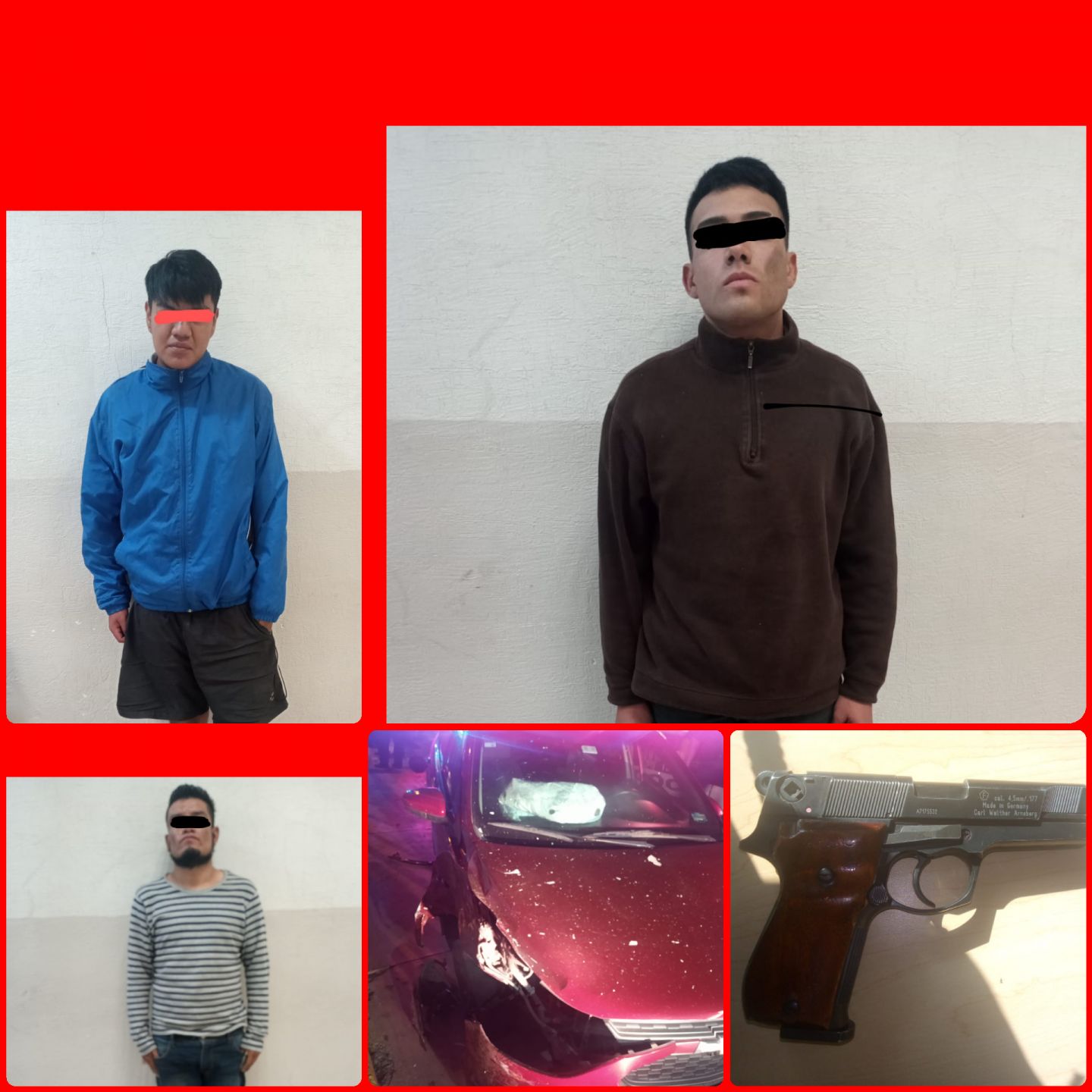 Detiene a tres sujetos por robo de vehículo en Texcoco, y herieron de bala a dos policías 