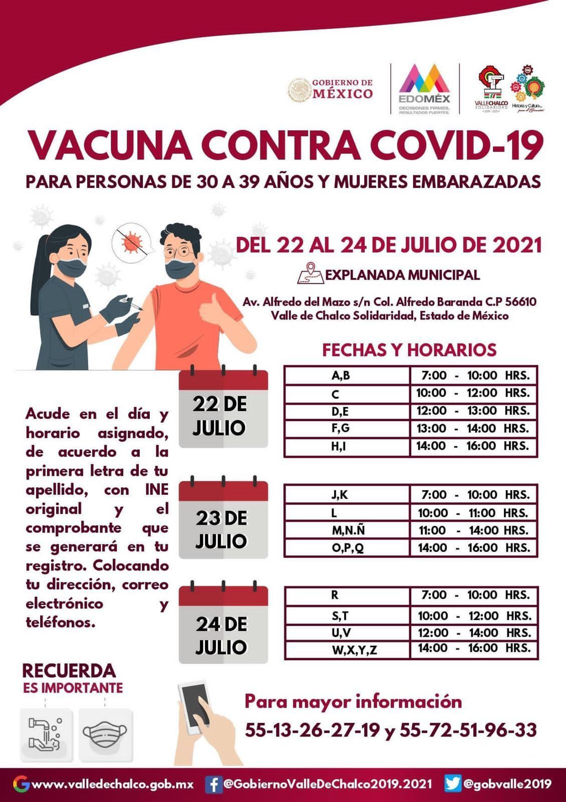 Valle de Chalco se alista para vacunar contra el covid-19 a las personas de 30 a 39 años y mujeres embarazadas