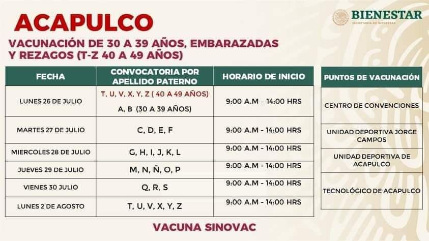 Lista jornada de vacunación para adultos 30-39 en Acapulco