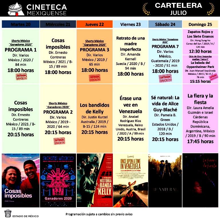 Exhiben filmes para disfrutar de la Cineteca Mexiquense en el Valle de Toluca