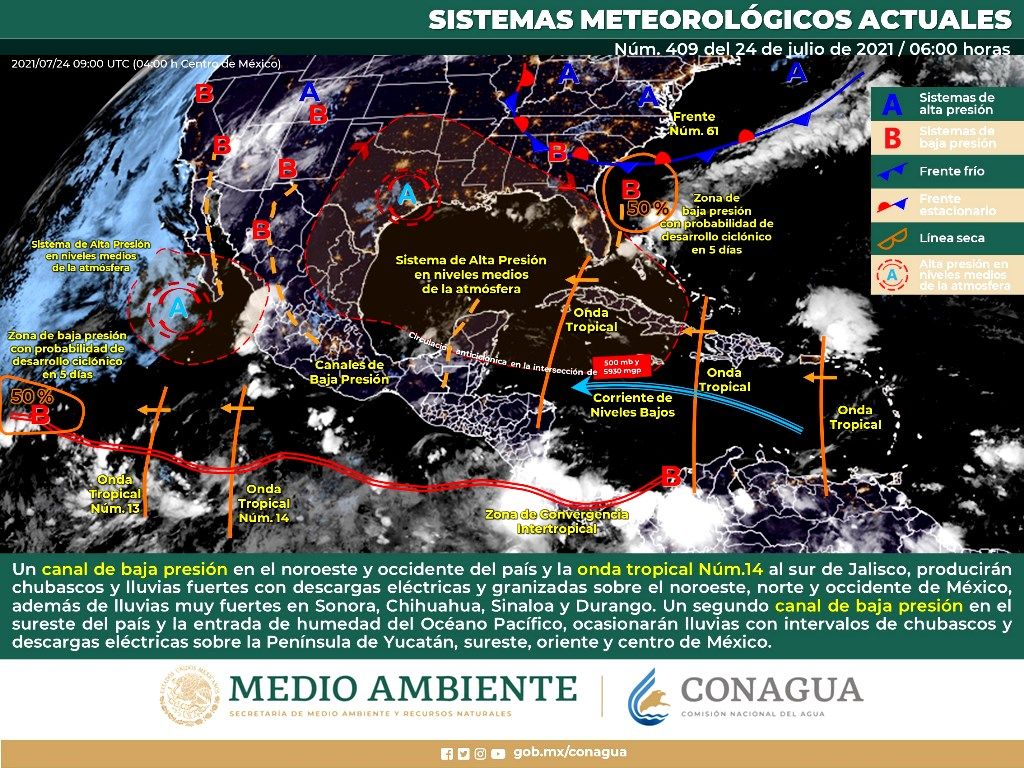Pronostican lluvias puntuales muy fuertes en Sonora, Chihuahua, Sinaloa y Durango