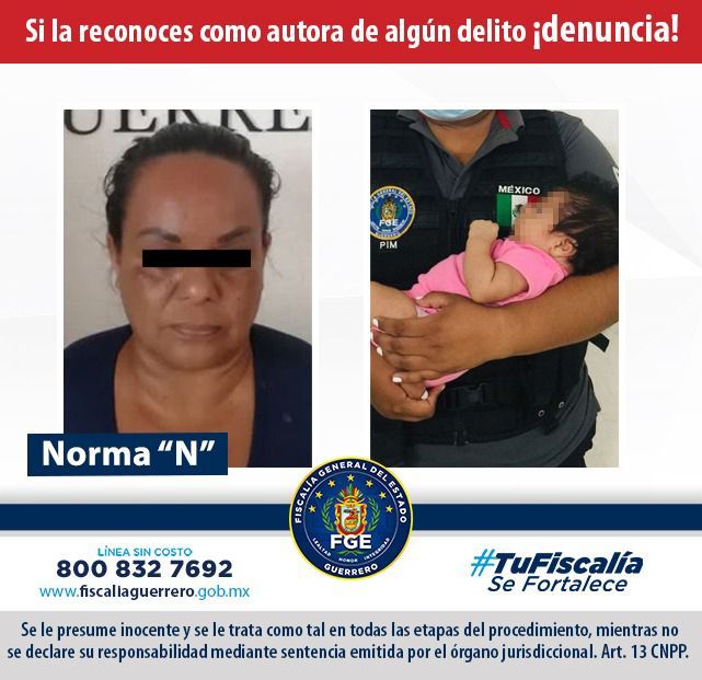 Fiscalía de Guerrero recupera a bebé sustraída y presunta culpable en Acapulco