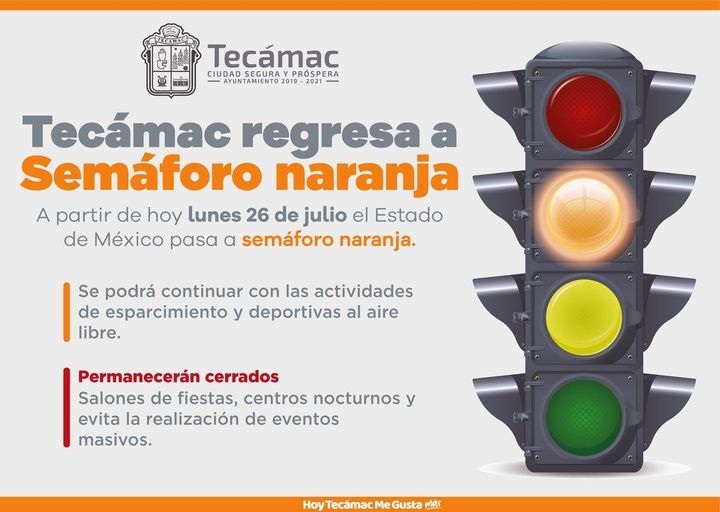 Gobierno tecamaquense regresa a semáforo epidemiológico naranja
