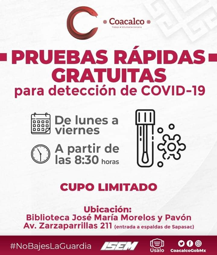 Gobierno de Coacalco inicia la realización de pruebas gratuitas de detección de Covid 
