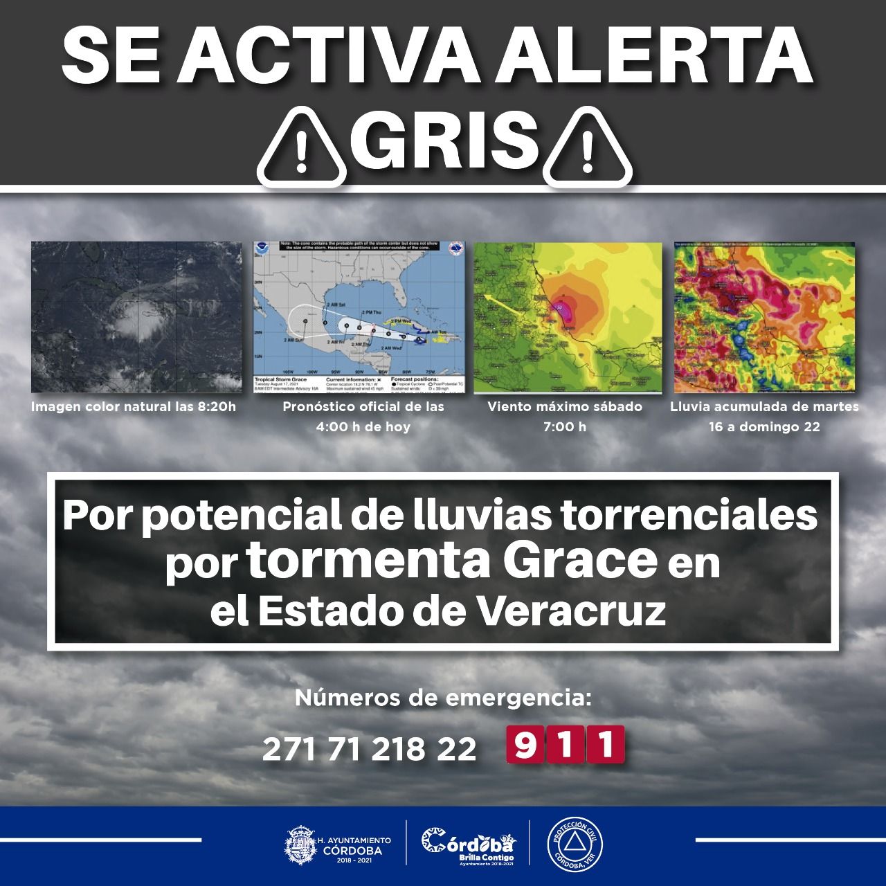 Alerta UMPC Córdoba potencial de lluvias torrenciales por tormenta Grace 