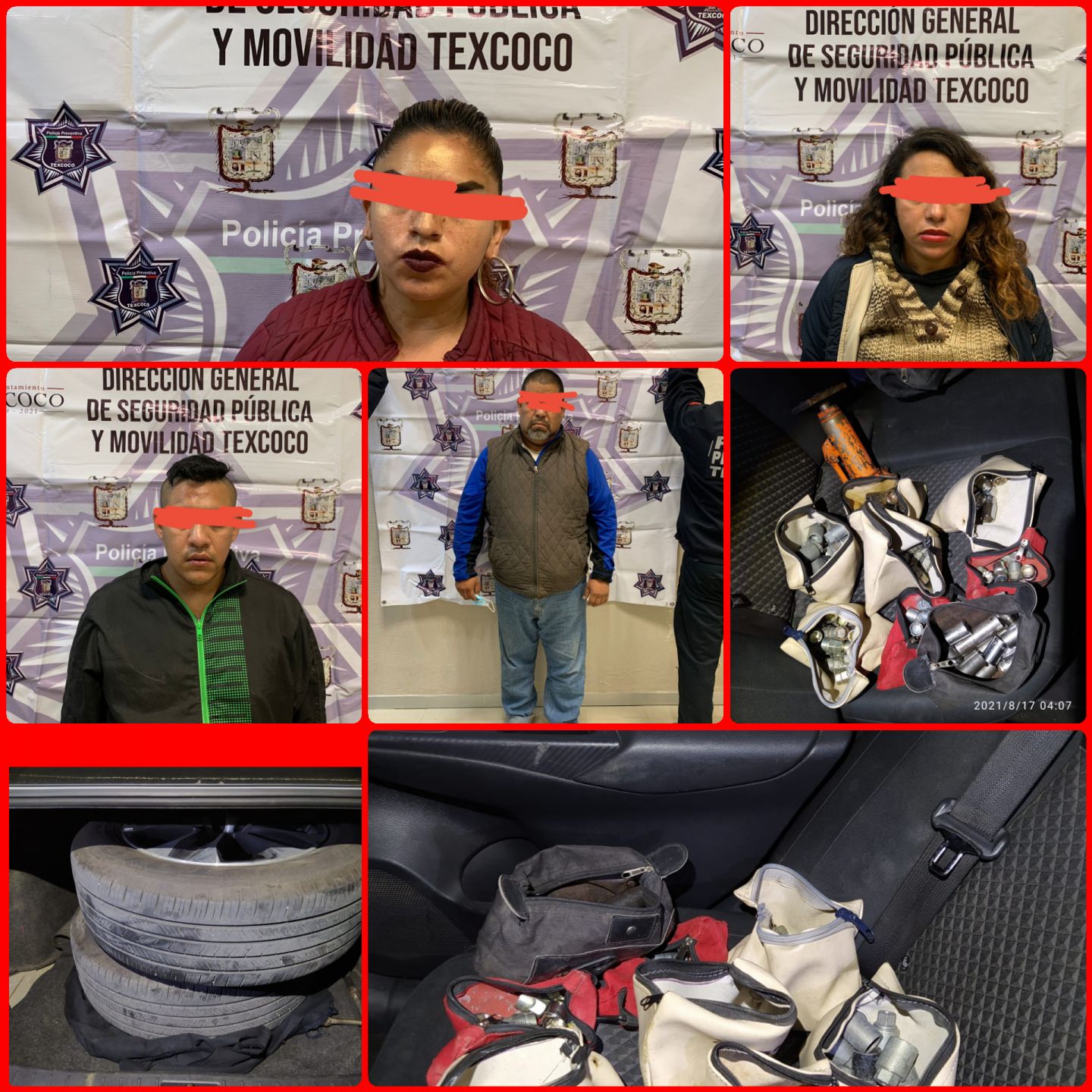 Detienen a 4 roba llantas en Texcoco 