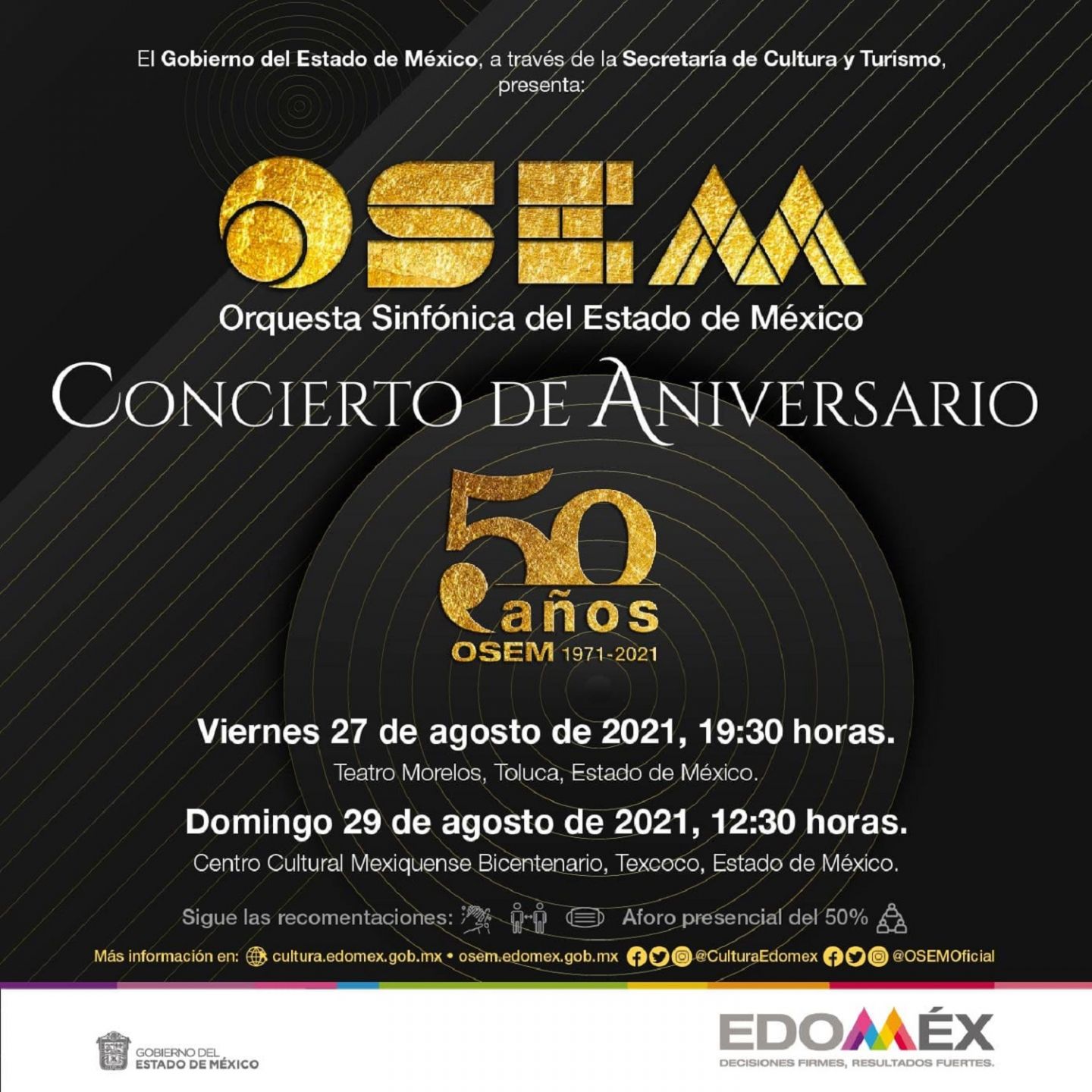 Inicia orquesta sinfónica del Estado de México celebración de su 50 aniversario 