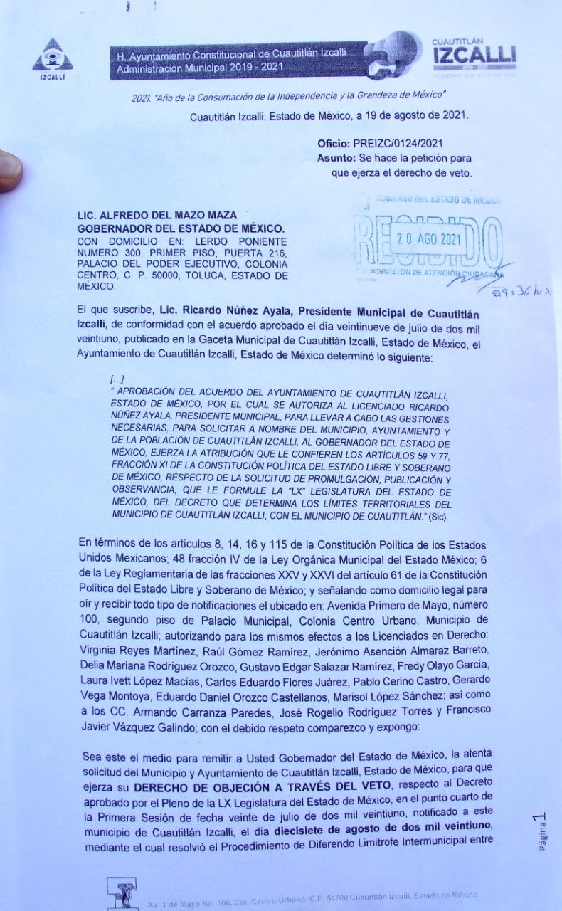 Ricardo Núñez solicita al poder 
Ejecutivo el "Derecho de Veto"