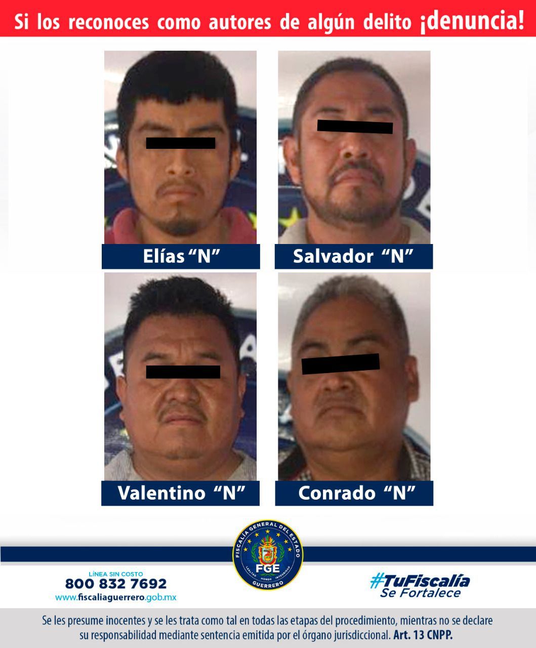 Dictan prisión preventiva en contra de cuatro masculinos, entre ellos el comisario de Tlaquiltzinapa, en Tlapa 