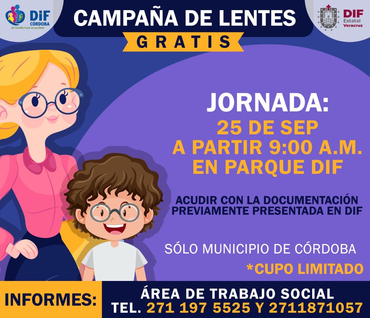 Anuncia DIF Córdoba jornada de lentes gratis para este sábado. 