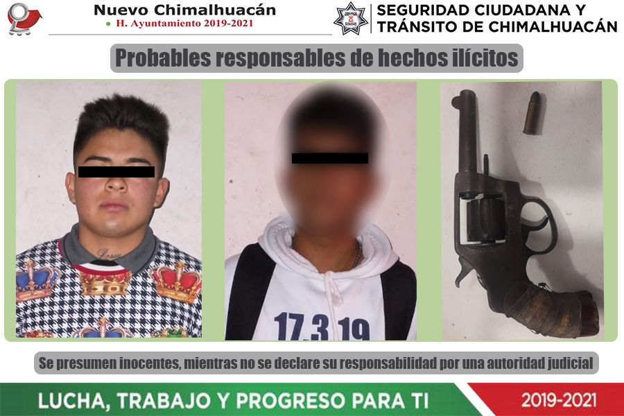 

Policía municipal de Chimalhuacan detiene a par de jóvenes que viajaban en una motocicleta portando arma de fuego
