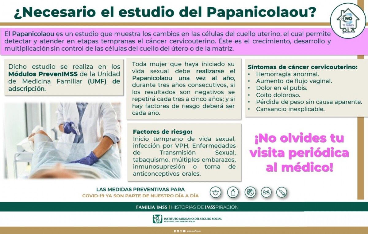Invita IMSS Veracruz Sur a mujeres a realizarse Papanicolaou para detección oportuna del cáncer cérvico uterino