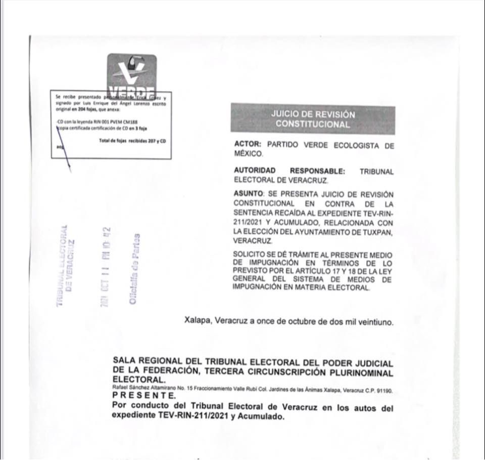 Alberto Silva Ramos y el PVEM interponen juicio de revisión ante el TRIFE.