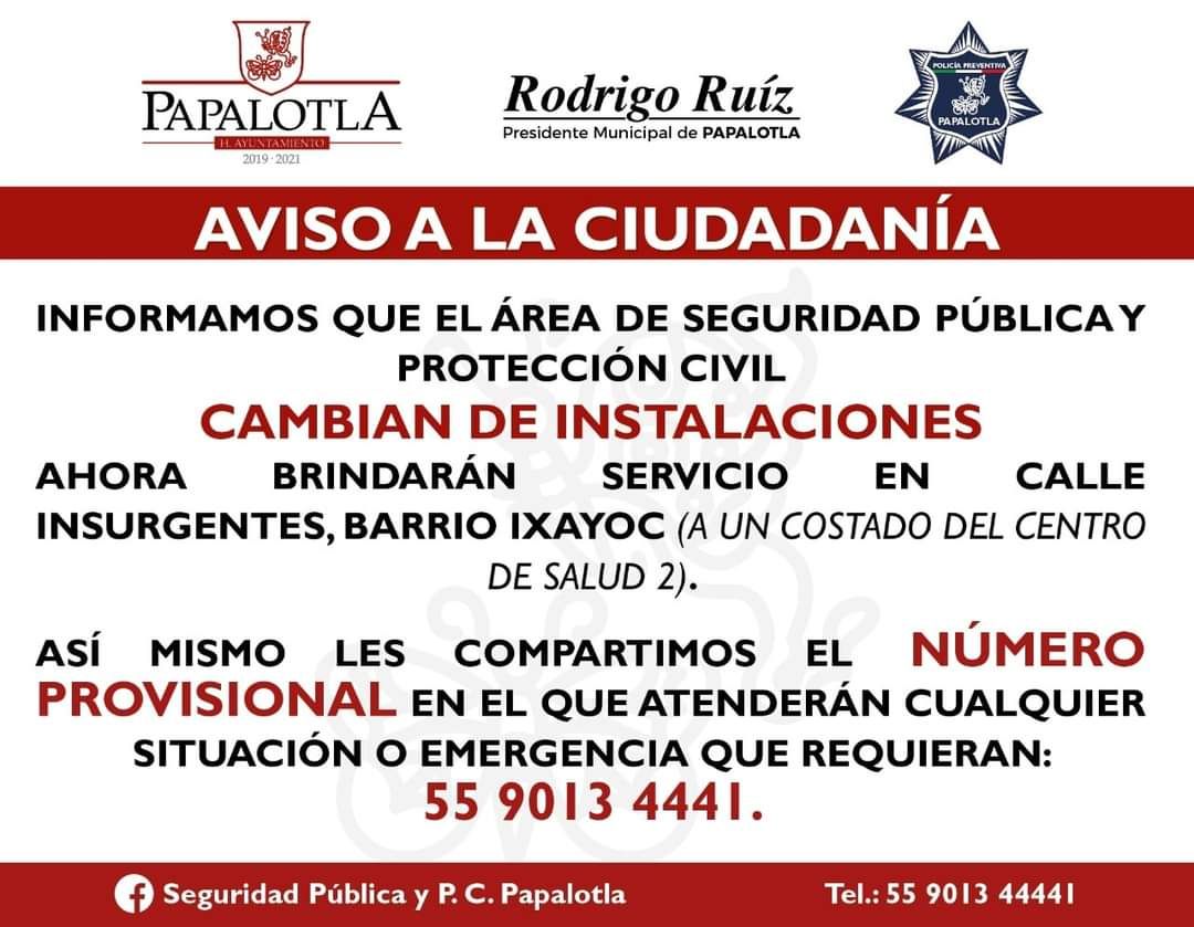 Rodrigo Ruiz informa el cambio de instalaciones de seguridad en Papalotla. 