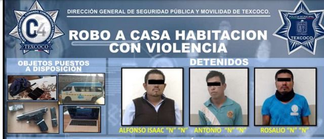 #En Texcoco policías detienen a tres que saqueaban una casa habitación