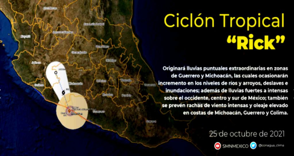 Rick ocasionará lluvias puntuales extraordinarias en zonas de Michoacán