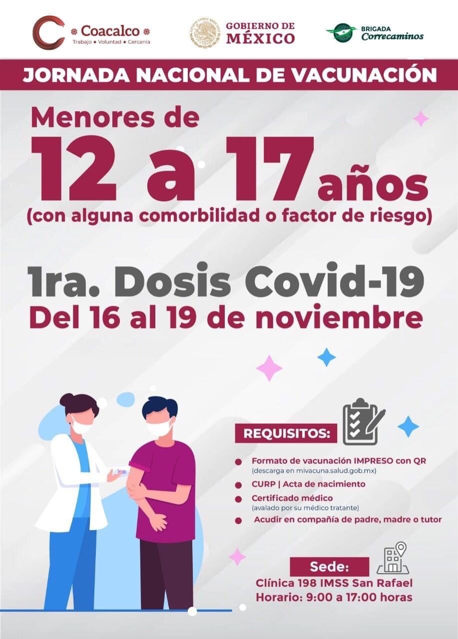 Coacalco iniciará vacunación contra Covid 19 a menores de edad con factor de riesgo a partir del 16 de noviembre