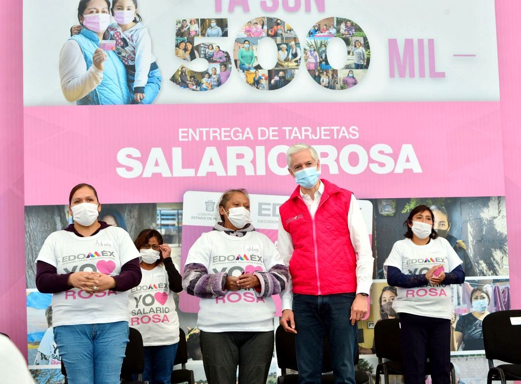 Alfredo del Mazo indica que el Salario Rosa llega a 500 mil amas de casa que cuentan con el apoyo para sacar adelante s su familia