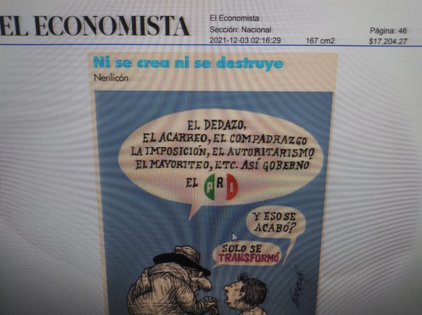 #El cartón de Nerilicón publicado en el Economista hoy