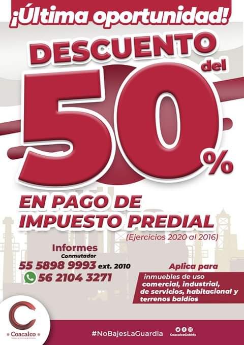 Campaña de ampliación de estímulos fiscales en el pago de predial hasta el 25 de diciembre en Coacalco

