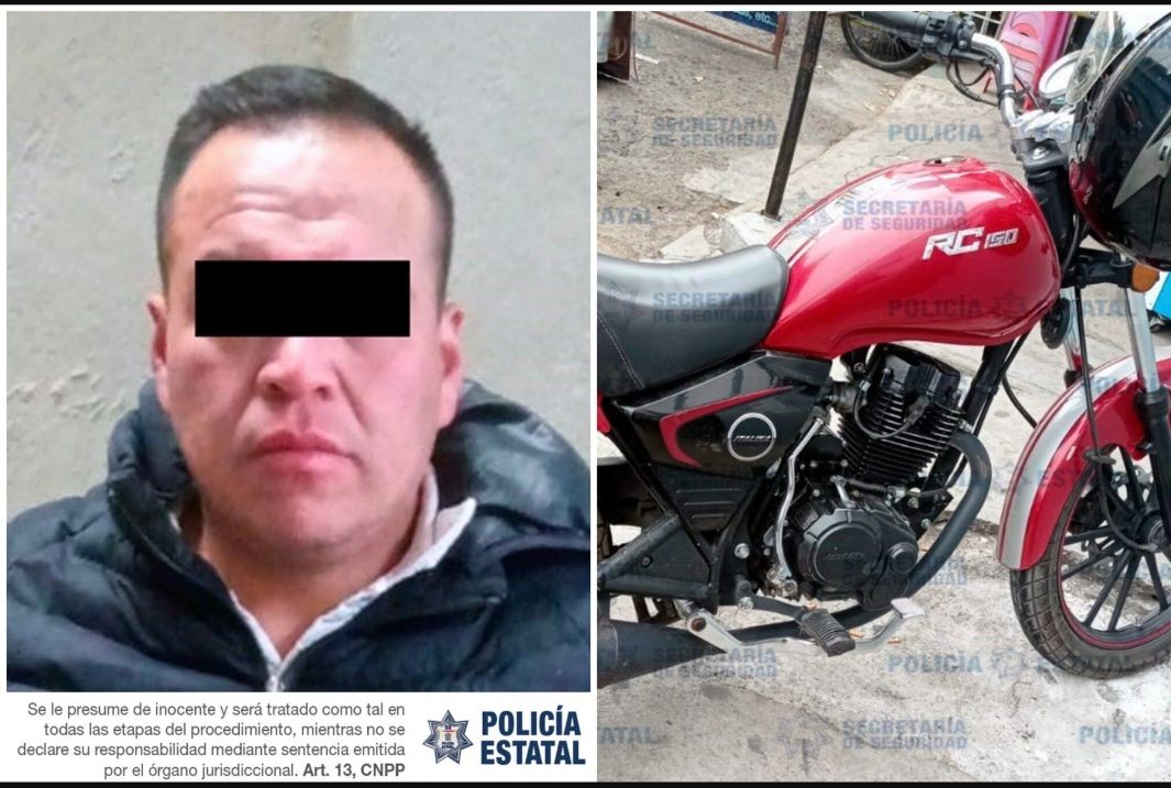Detienen  hombre con moto robada en San Andrés de  las peras Tepetlaoxtoc 