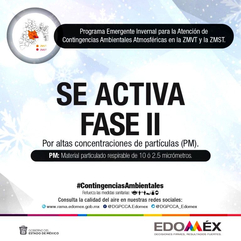 El GEM activa Fase II del programa invernal  de contingencias ambientales atmosféricas por partículas en zonas metropolitanas del Valle de Toluca y Santiago Tianguistenco