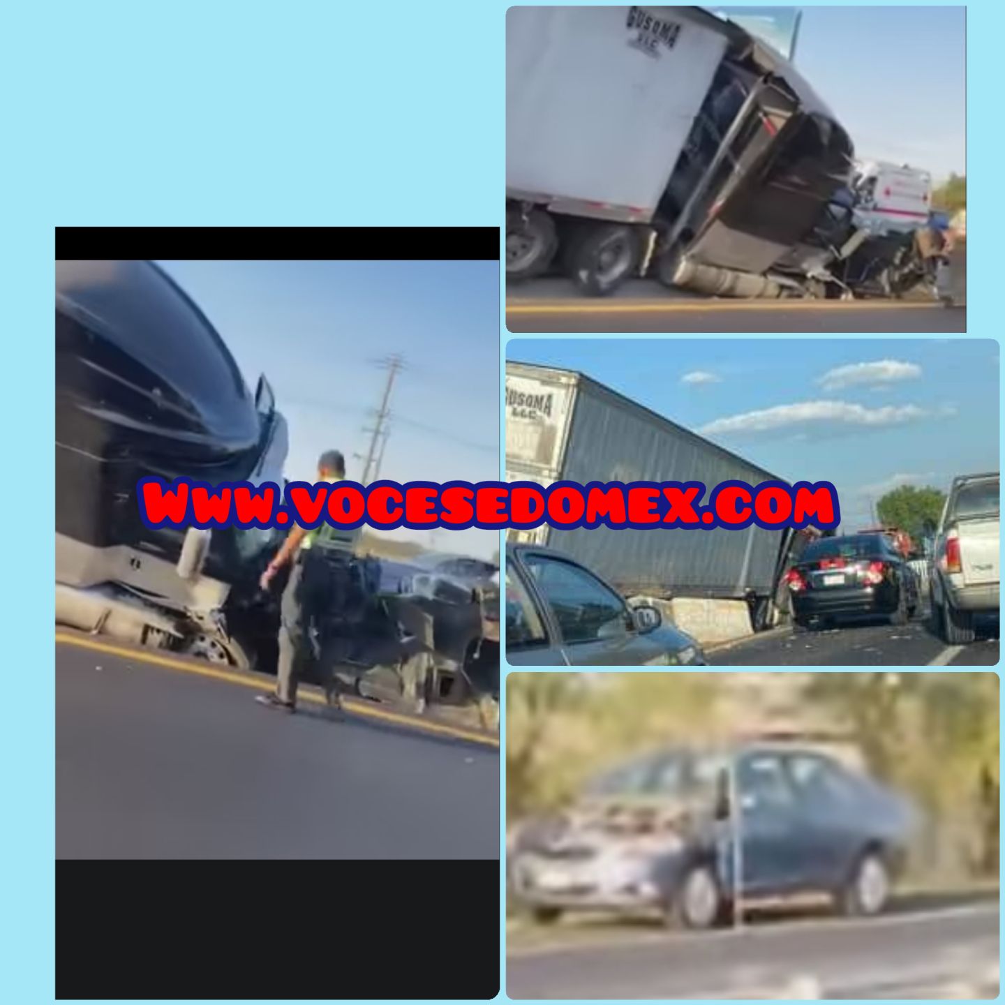 Tráiler pierde el control y choca contra camellón de la autopista Texcoco - Peñon, a su  paso se llevó un automóvil 