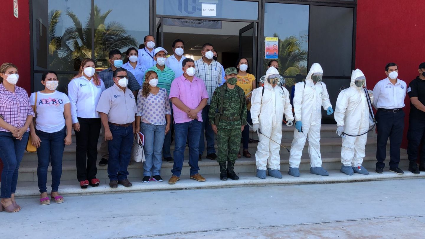 Realizan gobierno de San Marcos y el Ejército Mexicano brigadas de sanitización en escuelas del municipio