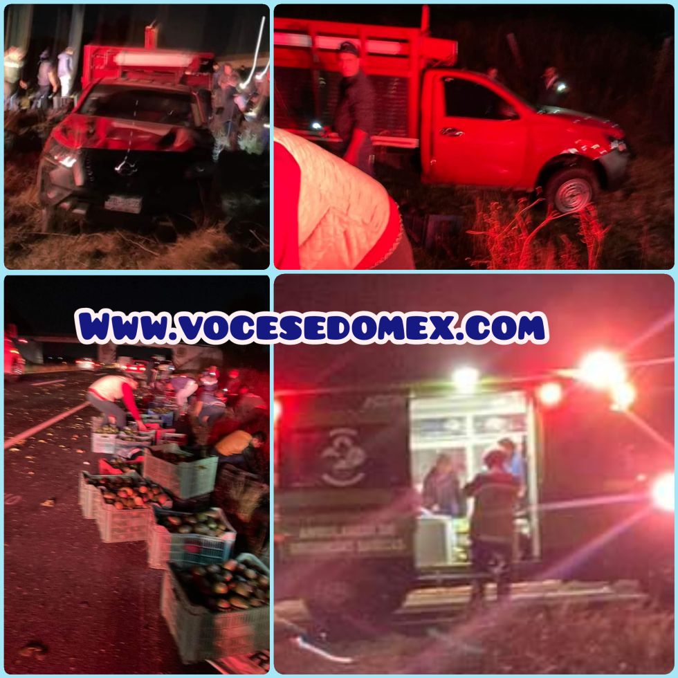 Camioneta cargada de verduras se volcó, en la carretera Pirámides - Ecatepec 