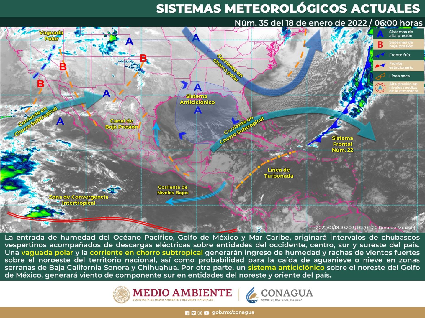 Lluvias e intervalos de chubascos  en el Noroeste, acompañados de descargas eléctricas en el Occidente, centro, oriente y sur de la República Mexicana 