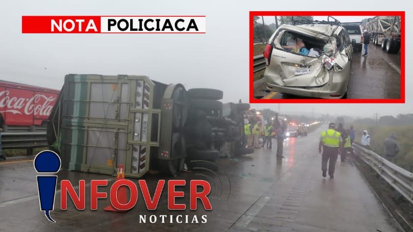 Doble accidente ocasiona trafico en la Autopista México - Veracruz. 