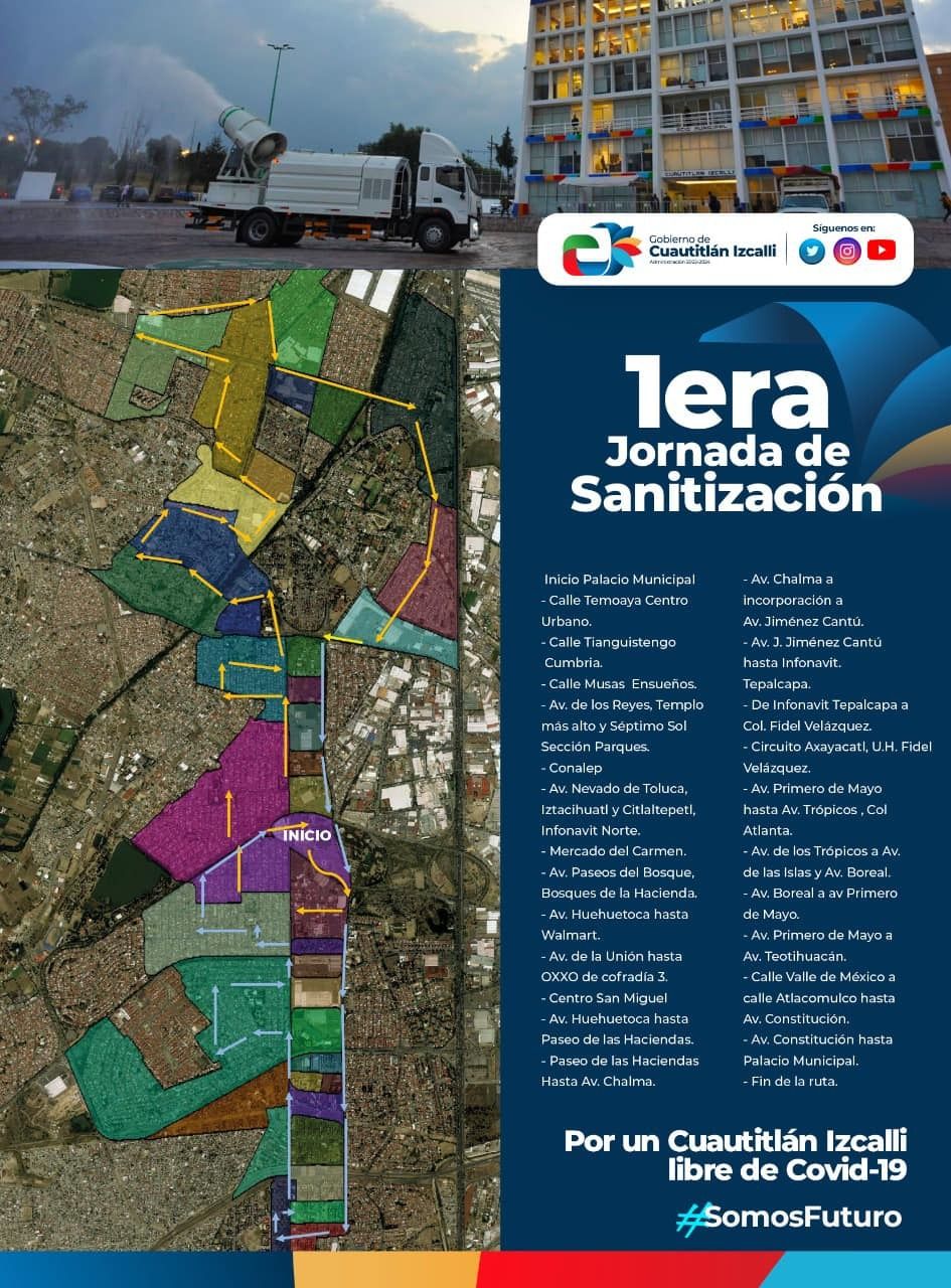 Empieza jornada de sanitización del municipio de Cuautitlán  Izcalli a partir de las 21.00 horas en zonas de alta afluencia