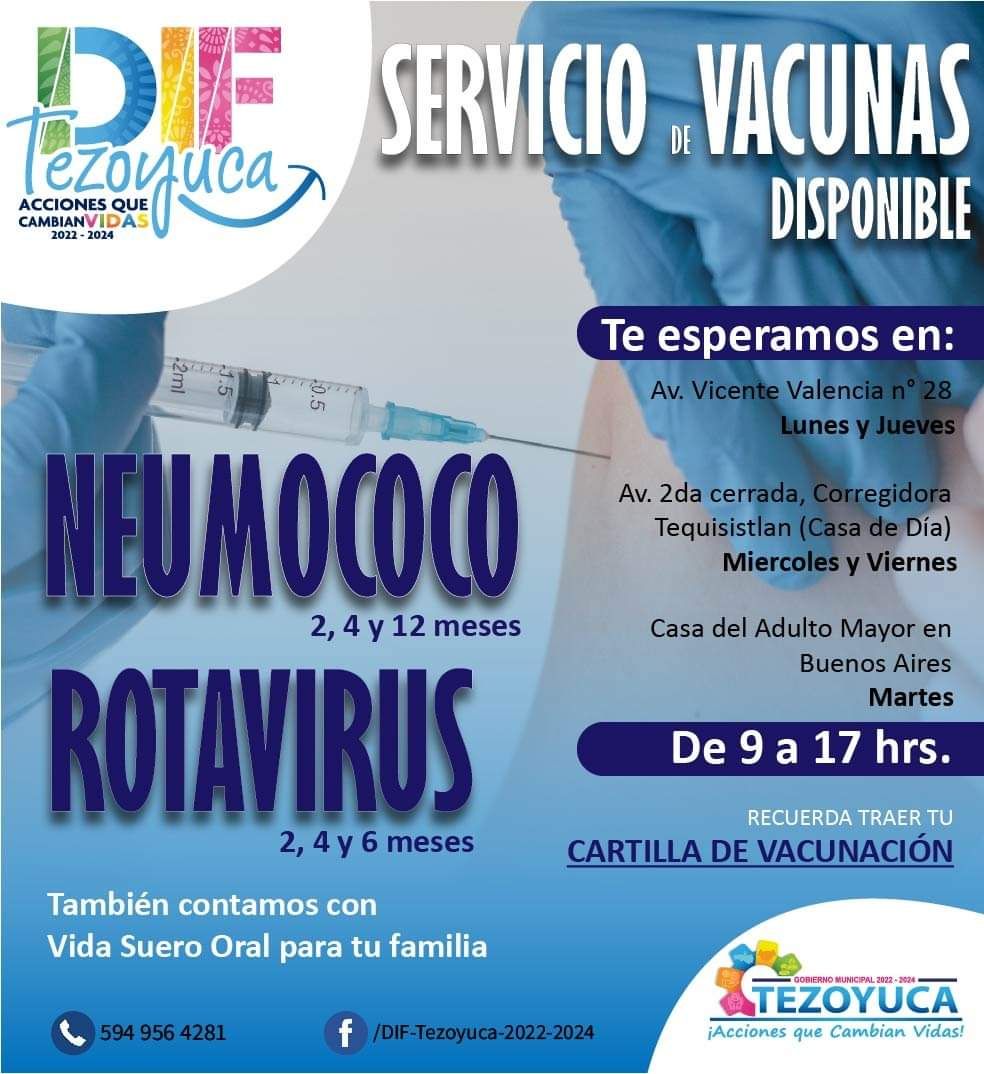 DIF de Tezoyuca invita a padres de familia a que vacunen a sus pequeños contra neumococo y Rotavirus 