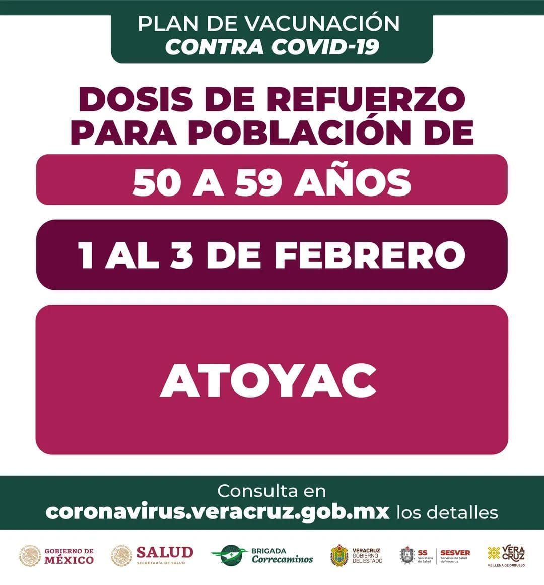 Aplicarán dosis de refuerzo contra Covid-19 a personas de 50 a 59 años en Atoyac
