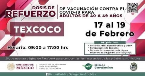 En Texcoco aplicarán vacuna de
refuerzo SPUTNIK a adultos de 40 a 49 años