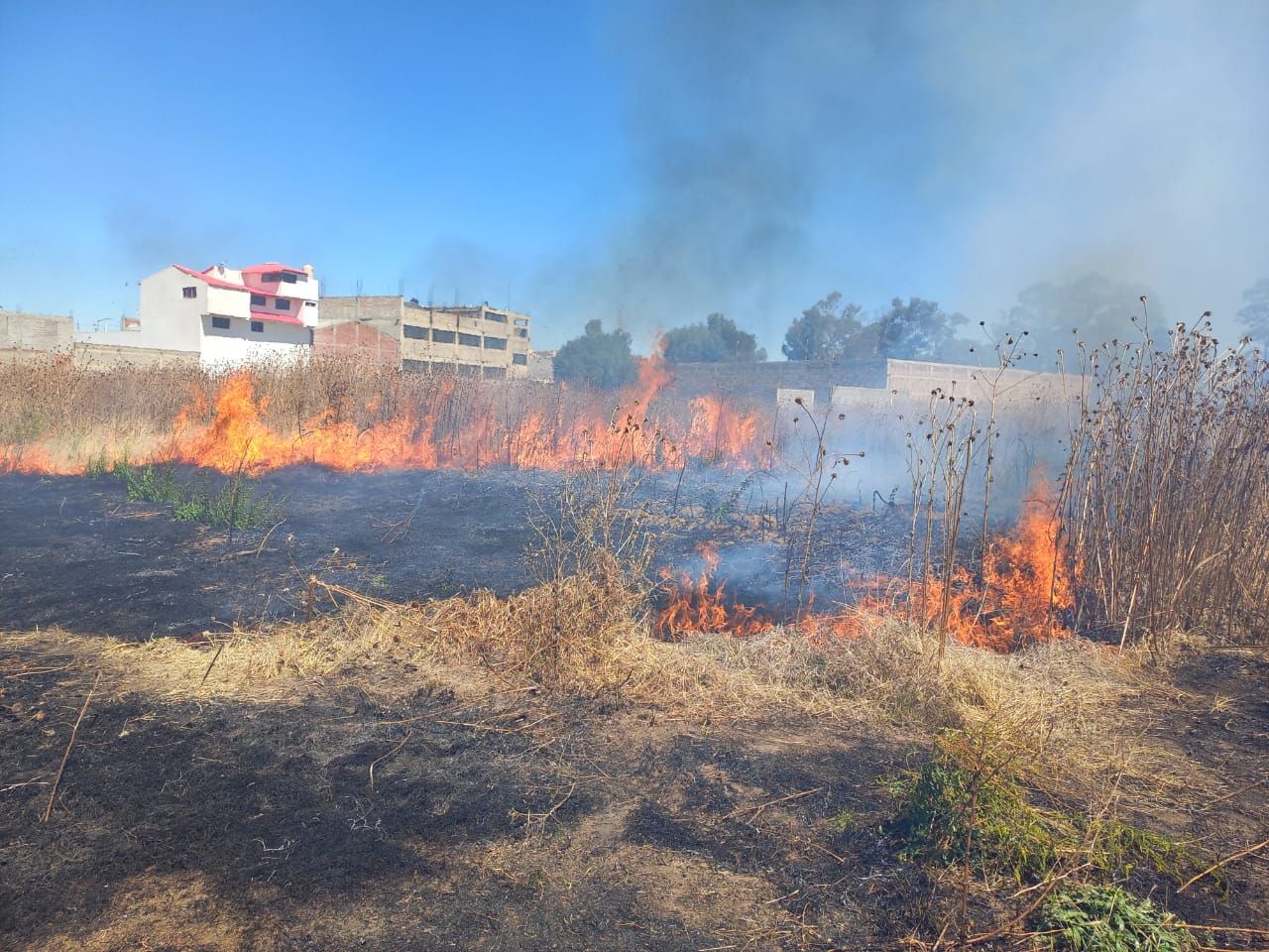 Bomberos Atenco sofoca incendio en terrenos que colindan con Texcoco
