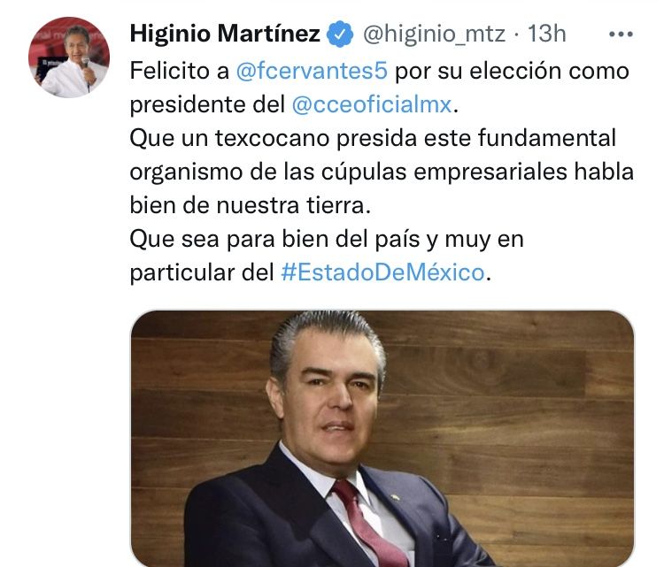 ’Que un texcocano presida el Consejo Empresarial habla bien de nuestra tierra’: Higinio Martínez 