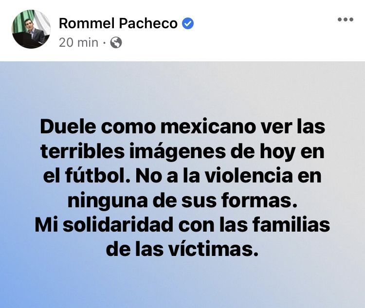 Lamenta Romel Pacheco la violencia ocurrida en el estadio ’La Corregidora’ en Querétaro 