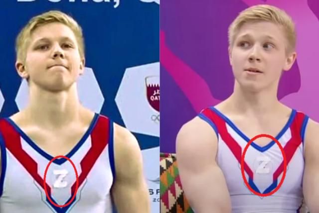 Ivan Kuliak, gimnasta ruso, sube al podio y presume símbolo a favor de la guerra