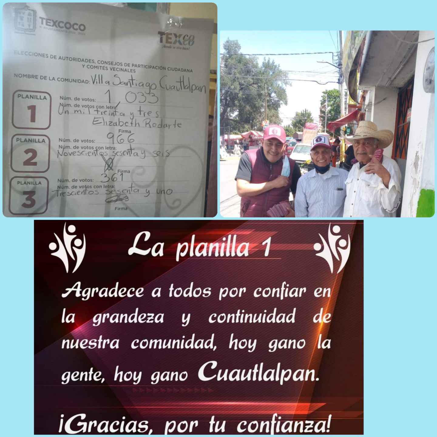 El Lic Guadalupe Salinas Galicia y su planilla agradecen a los pobladores por su voto de confianza 