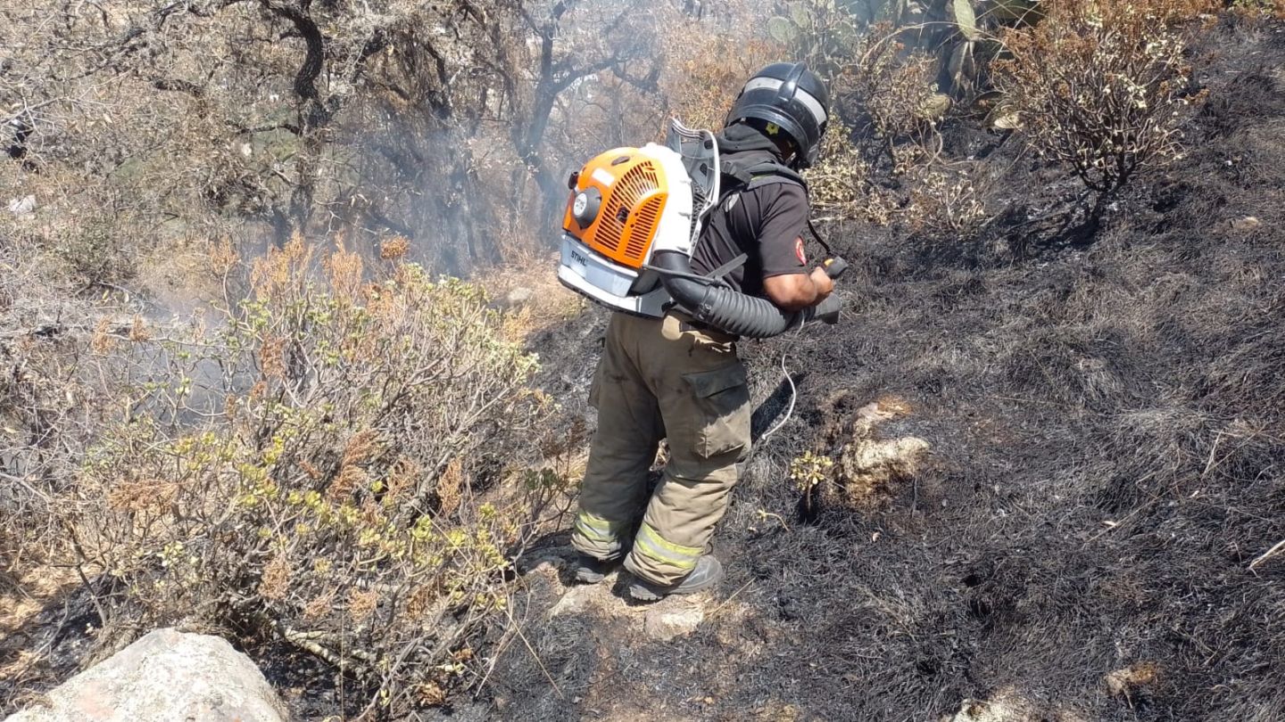 
Bomberos de Texcoco sofocan incendio en zona arqueológica del Tezcutzingo