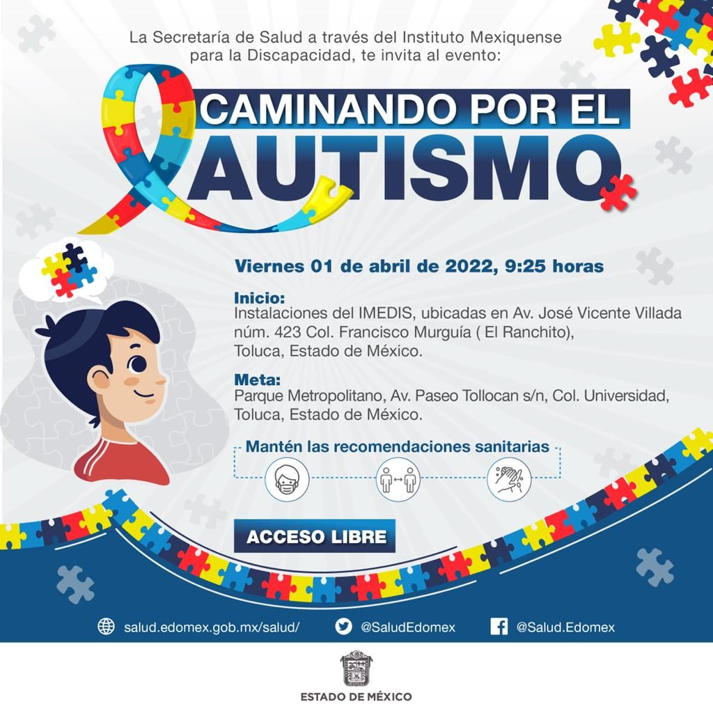 Invita Secretaría de Salud del Estado de México a caminata a favor de la inclusión de personas con autismo