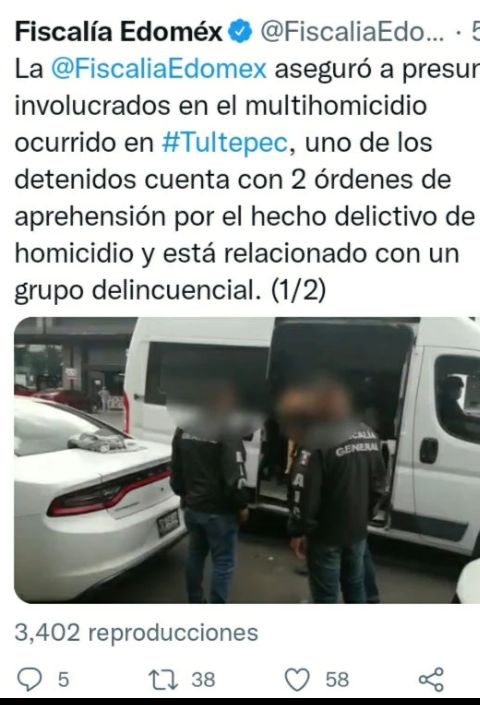Capturan a 8 integrantes de los "Rikis", presuntos responsables del multihomicidio en Tultepec