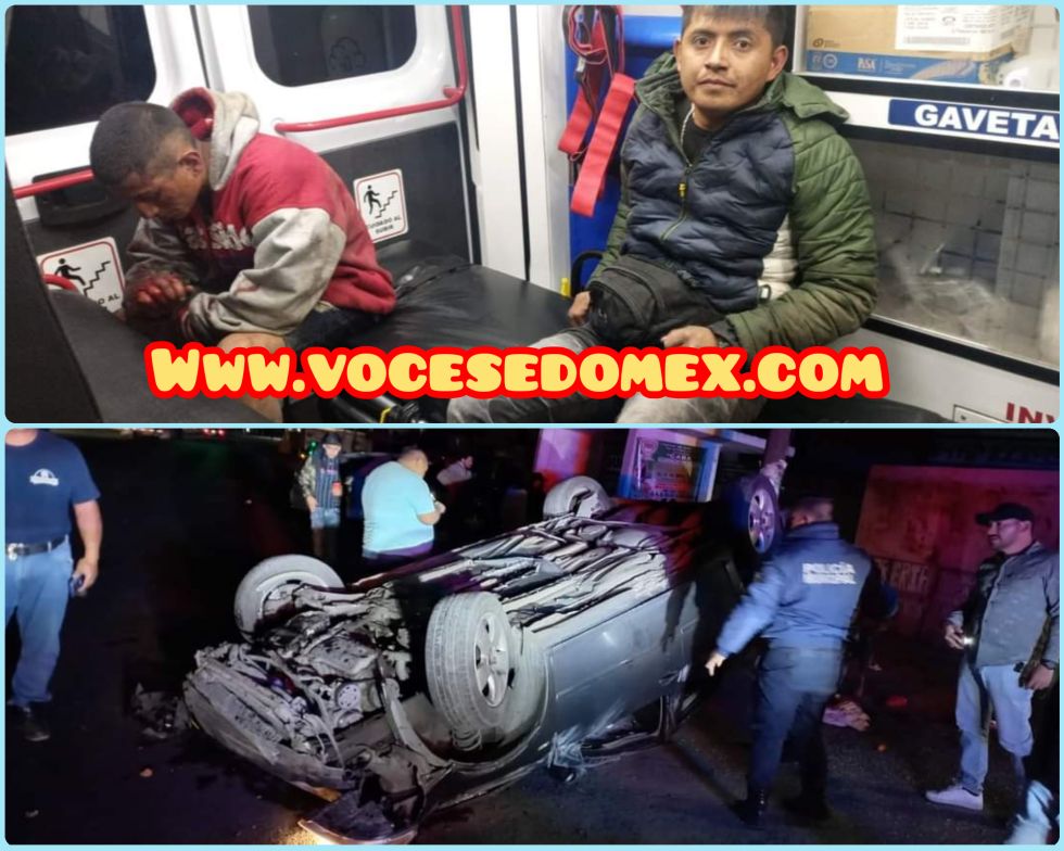 Se volca un auto en la Carretera Lechería - Texcoco , a la altura de Tezoyuca hay dos lesionados. 